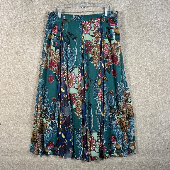 J. Peterman Dresses & Skirts - Vtg J. Peterman Skirt Womens 14 Green Floral Boho Paisley Pleated Midi Peasant